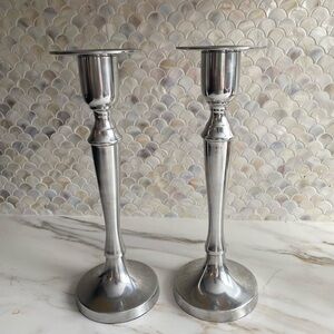 Pair of Target Silver Colored Tall Pillar Holders